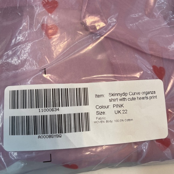 ASOS Curve Skinny Dip Organza Shirt w/ Cute Heart Print US 18 / UK 22 - Picture 9 of 9